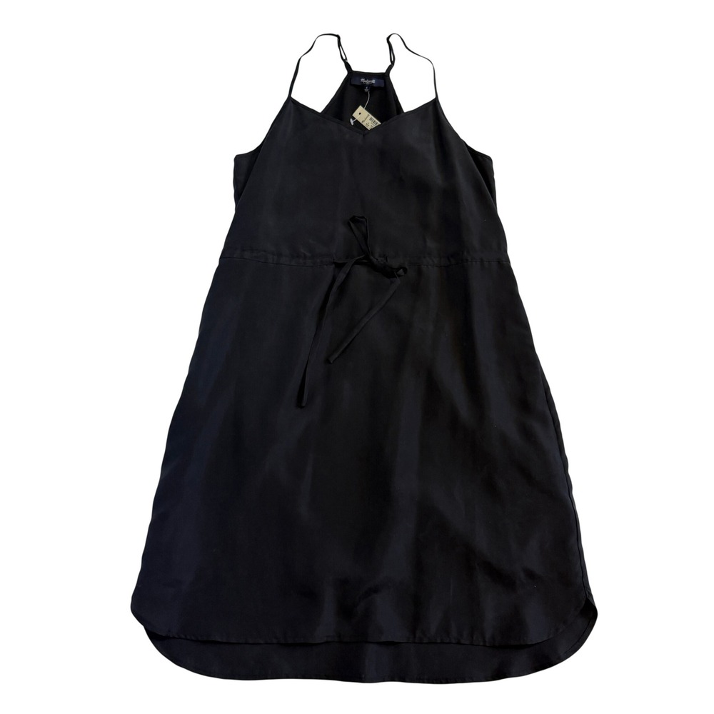 Madewell Silk Cami Dress Black Drawstring Waist Pockets A4745 Womens 0 NEW